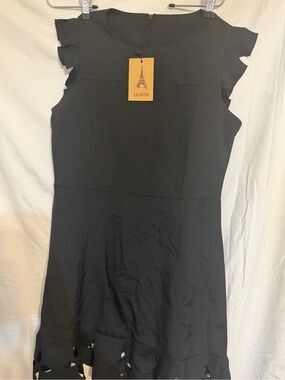 Black Midi Dress with Cutout Hem